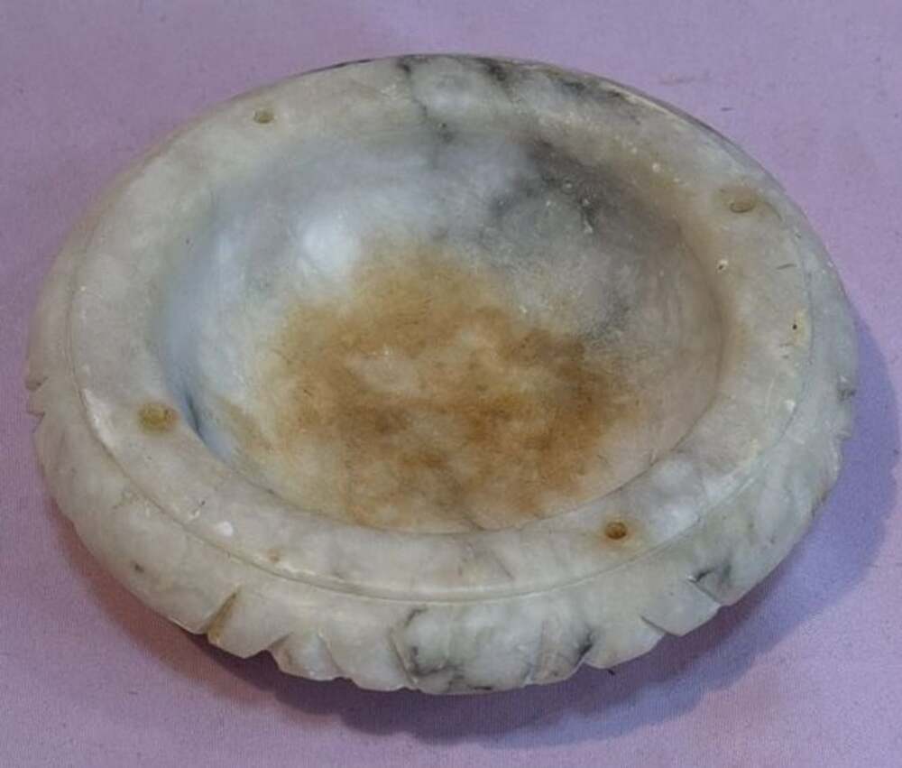 Vintage Hand Carved Alabaster Marble Ashtray White